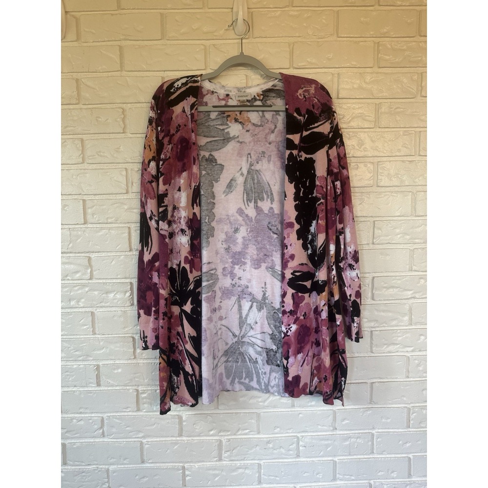 Avenue‎ Women's Pink Floral Abstract Pattern Sweater Open Front Size 14/16